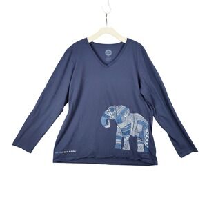 Life is Good Crusher Tee Wild Elephant‎ Long Sleeve V Neck Top Women Size XXL